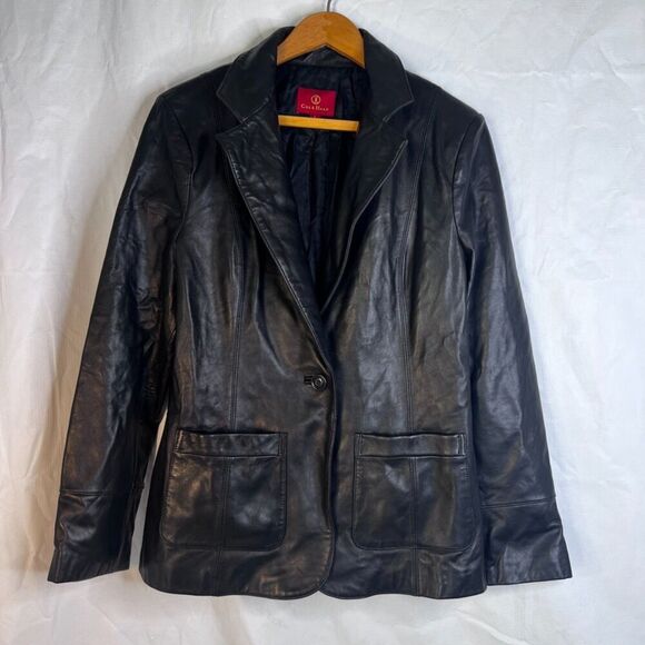 Cole Haan Black Lamb Skin Leather Jacket One Button Blazer Style Size Large - Picture 11 of 11